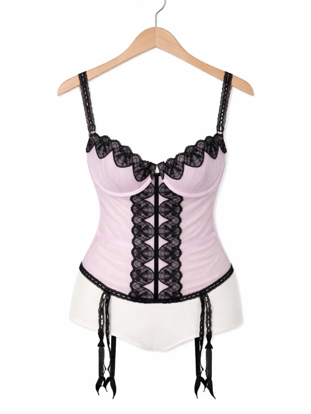 Jezebel Black Lace Pink Satin Corset 34B Small Lingerie Bustier Bridal Top